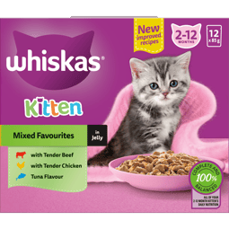 WHISKAS® Kitten Wet Cat Food Mixed Favourites in Jelly 12 x 85g Pouches image