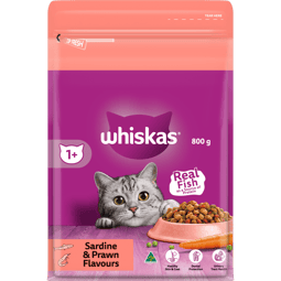 WHISKAS Adult Dry Cat Food Sardine & Prawn Bag 800g image