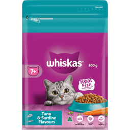 WHISKAS 7+ Years Dry Cat Food Tuna & Sardine Bag 800g image