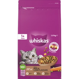 WHISKAS Adult Dry Cat Food Beef & Lamb Bag 1.8kg image