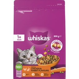 WHISKAS® 1+ Years Adult Dry Cat Food with Chicken & Rabbit Flavours Bag 800g image