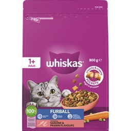 WHISKAS Furball Dry Cat Food Sardine & Prawn Bag 800g image