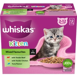 WHISKAS® Kitten Wet Cat Food Mixed Favourites in Jelly 12 x 85g Pouches image