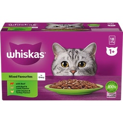 WHISKAS® Wet Cat Food Mixed Favourites In Gravy 18 x 85g Pouches image