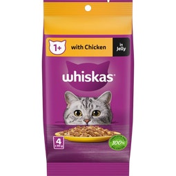 WHISKAS® Wet Cat Food With Chicken Favourites In Jelly 4 x 85g Pouches image