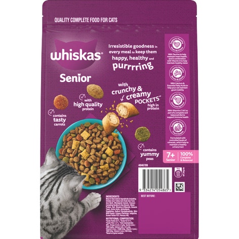 WHISKAS® 7+ Years Adult Dry Cat Food with Tuna & Sardine Flavours Bag 800g 2