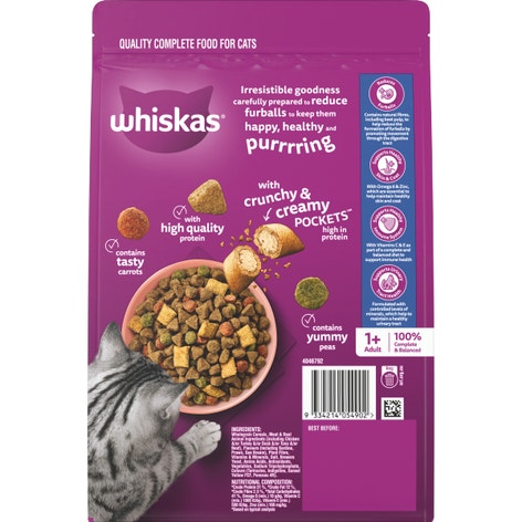 WHISKAS® Furball 1+ Years Adult Dry Cat Food with Sardine & Prawn Flavours 800g 2