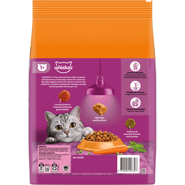 WHISKAS Adult Dry Cat Food Chicken and Rabbit 6.5Kg