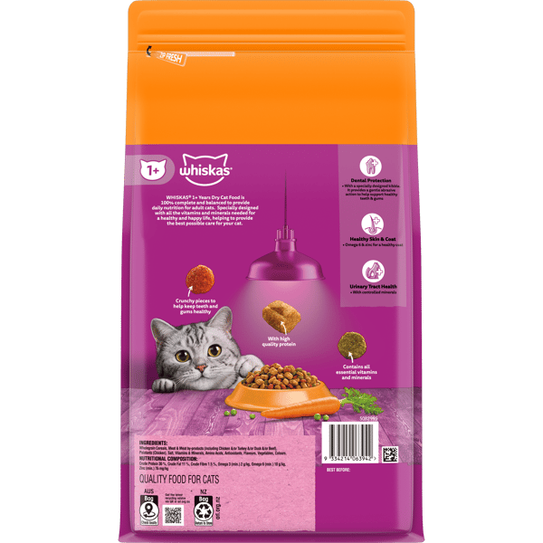 WHISKAS Adult Dry Cat Food Chicken & Rabbit Bag 1.8kg