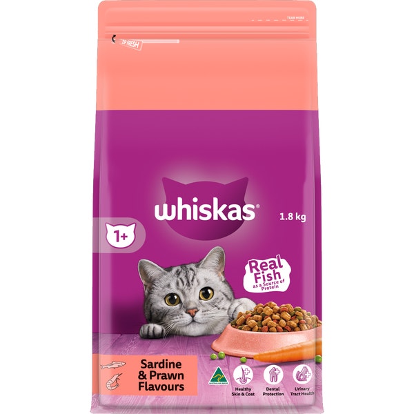 WHISKAS Adult Dry Cat Food Sardine & Prawn Bag 1.8kg