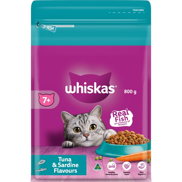 Whiskas NZ All product images_WHISKAS 7+ Years Dry Cat Food Tuna & Sardine Bag 800g