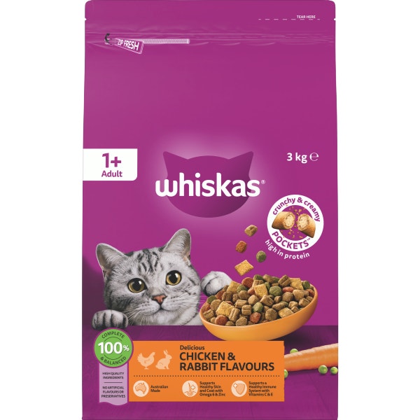 https://www.whiskas.co.nz/products/adult/whiskas-adult-dry-cat-food-chicken-rabbit-3kg 1