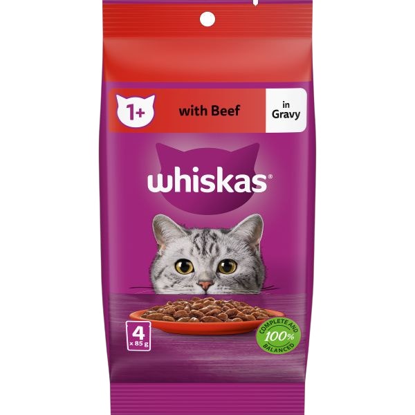 Whiskas wet cat food with beef in gravy