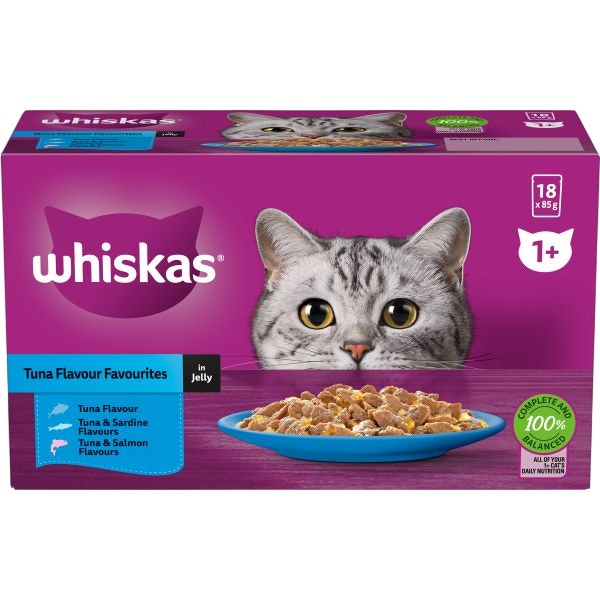 Whiskas tuna flavour favourites in jelly 18x85g pouches