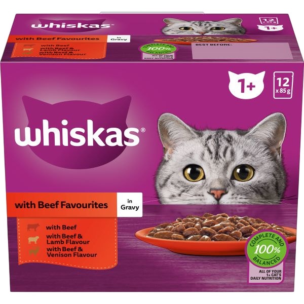 Whiskas Beef Favourites in Gravy 12x85g pouches