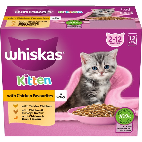 Whisks Kitten with Chicken Favourites in Gravy 12x85g pouches