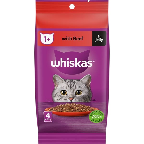 Whiskas adult wet cat food with beef in jelly