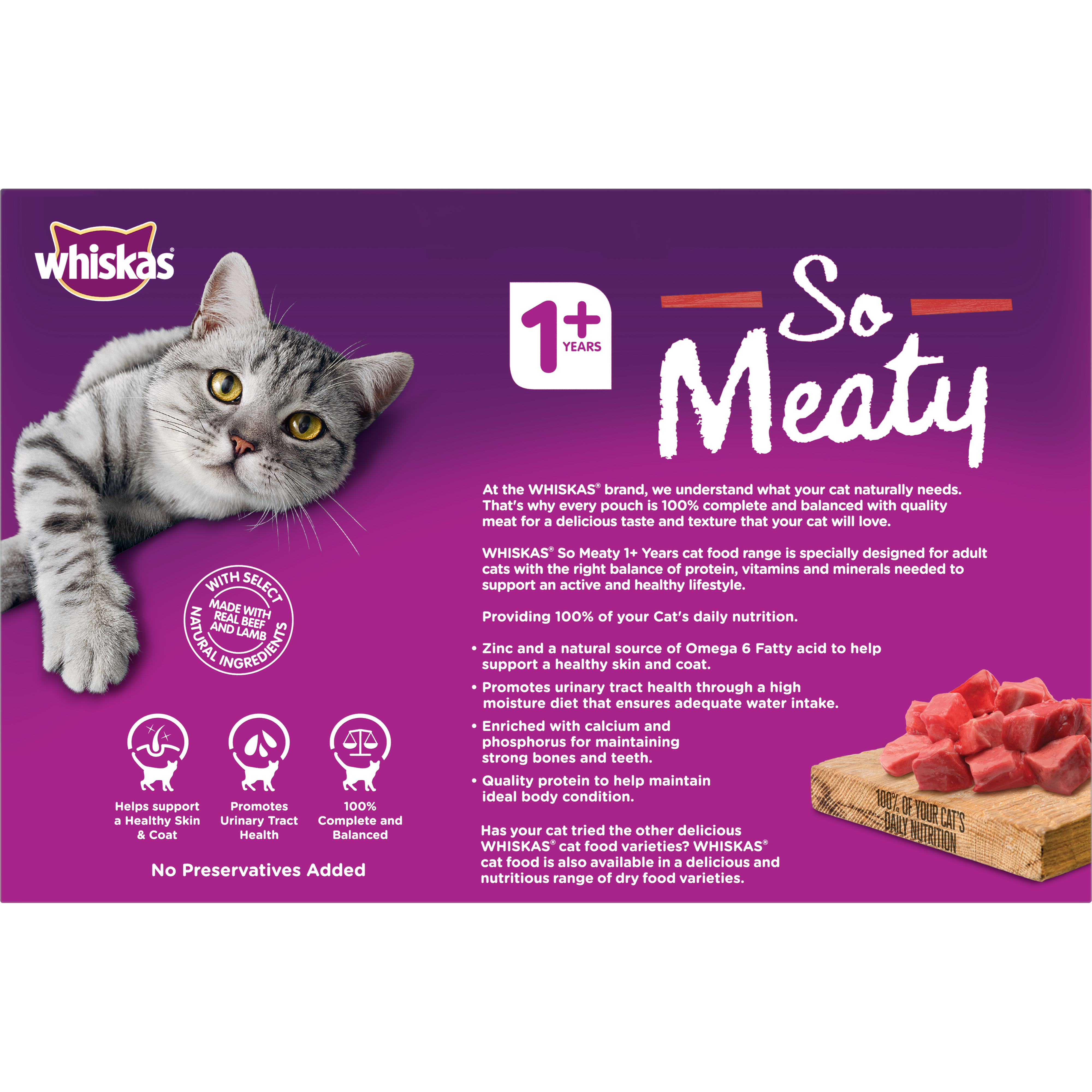 WHISKAS So Meaty Wet Cat Food Chunky Beef Delicious Lamb Tender