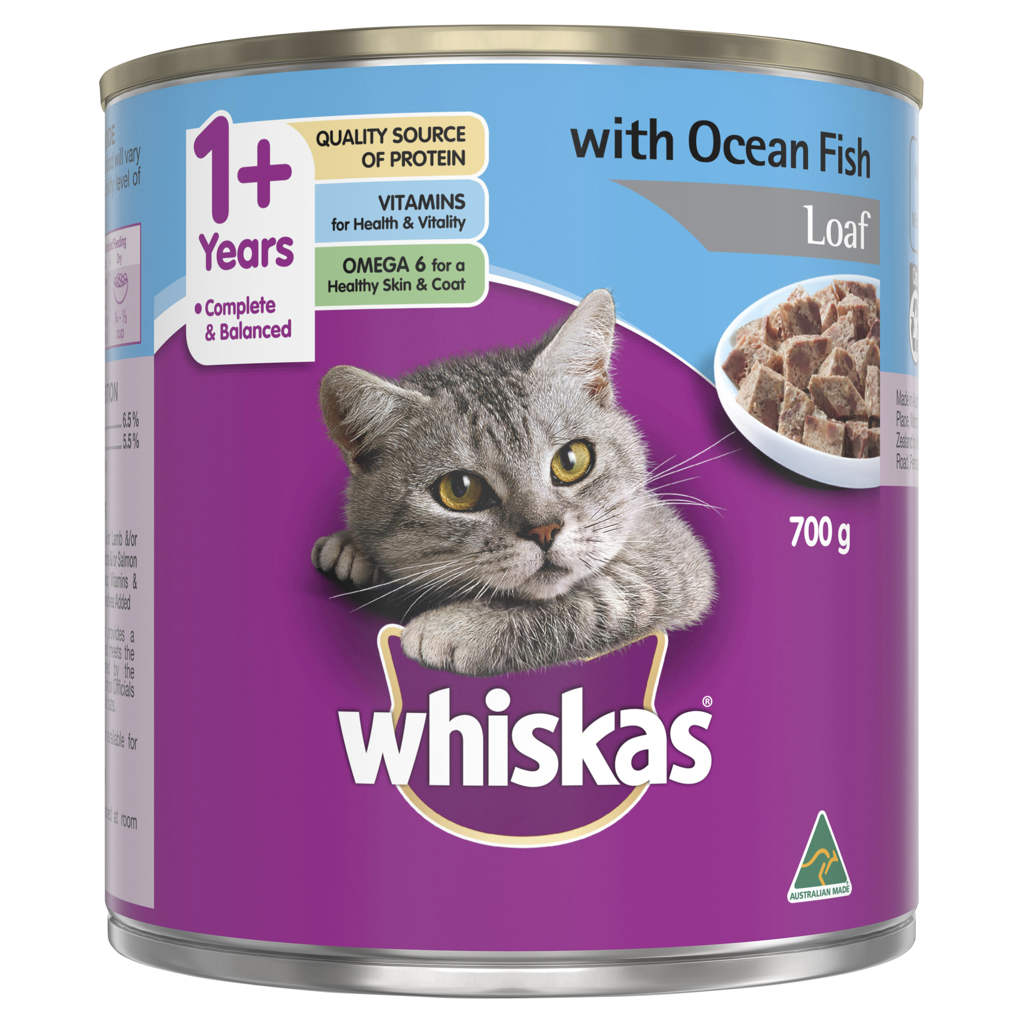 WHISKAS® Adult Wet Cat Food with Ocean Fish Loaf 700g Can