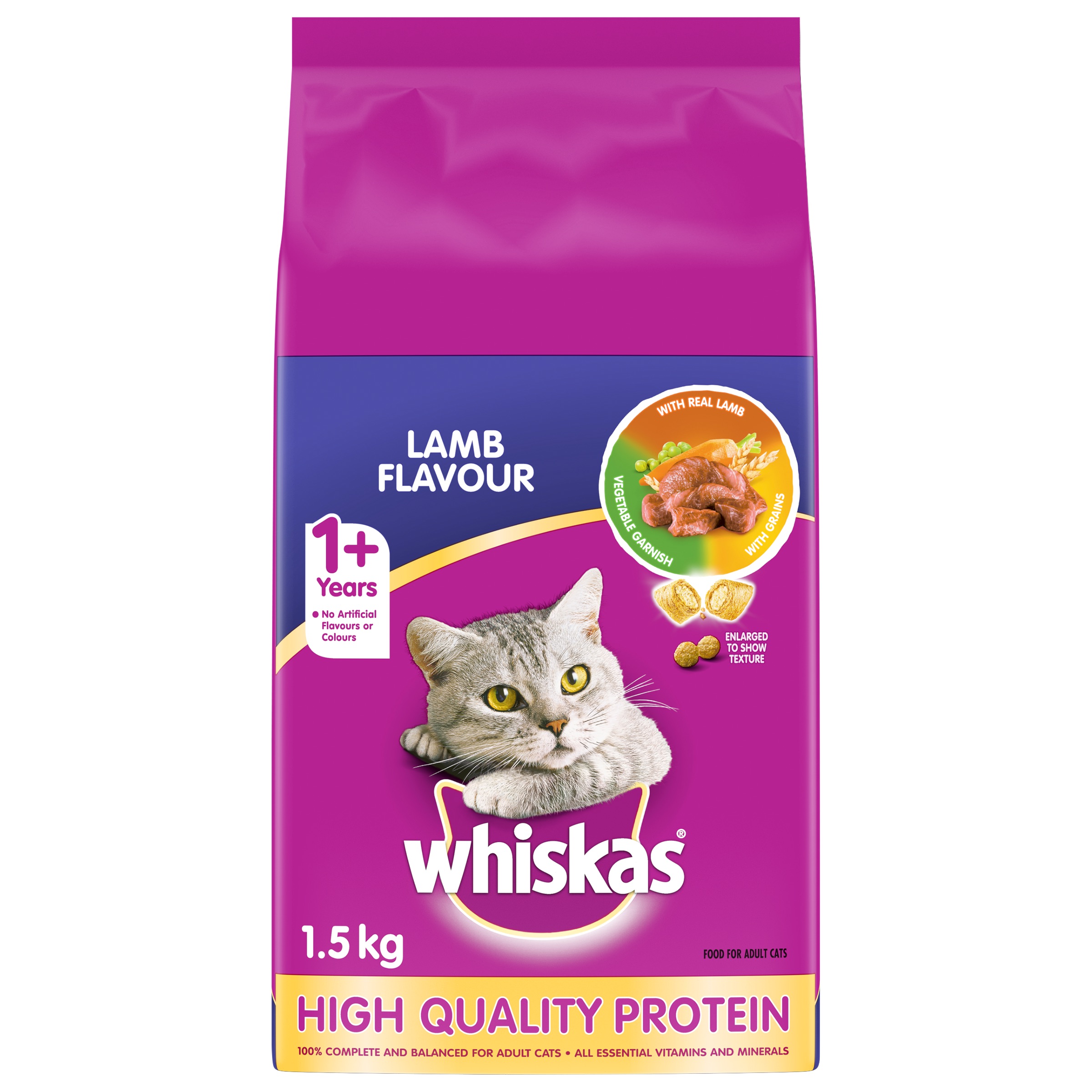 WHISKAS® Adult Dry Cat Food Lamb Flavour 1.5kg Bag image