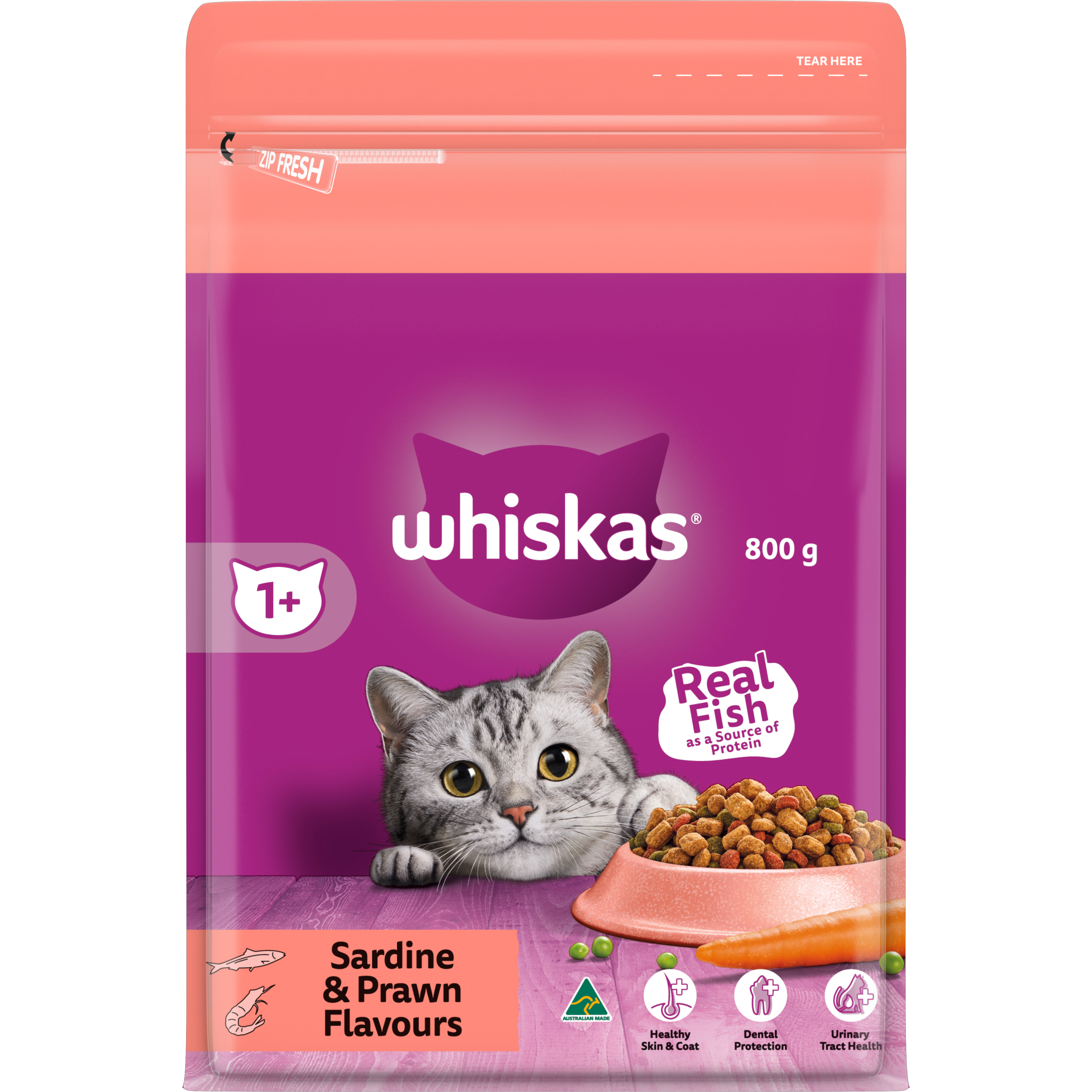 WHISKAS Kitten Dry Cat Food Chicken Tuna Bag 800g