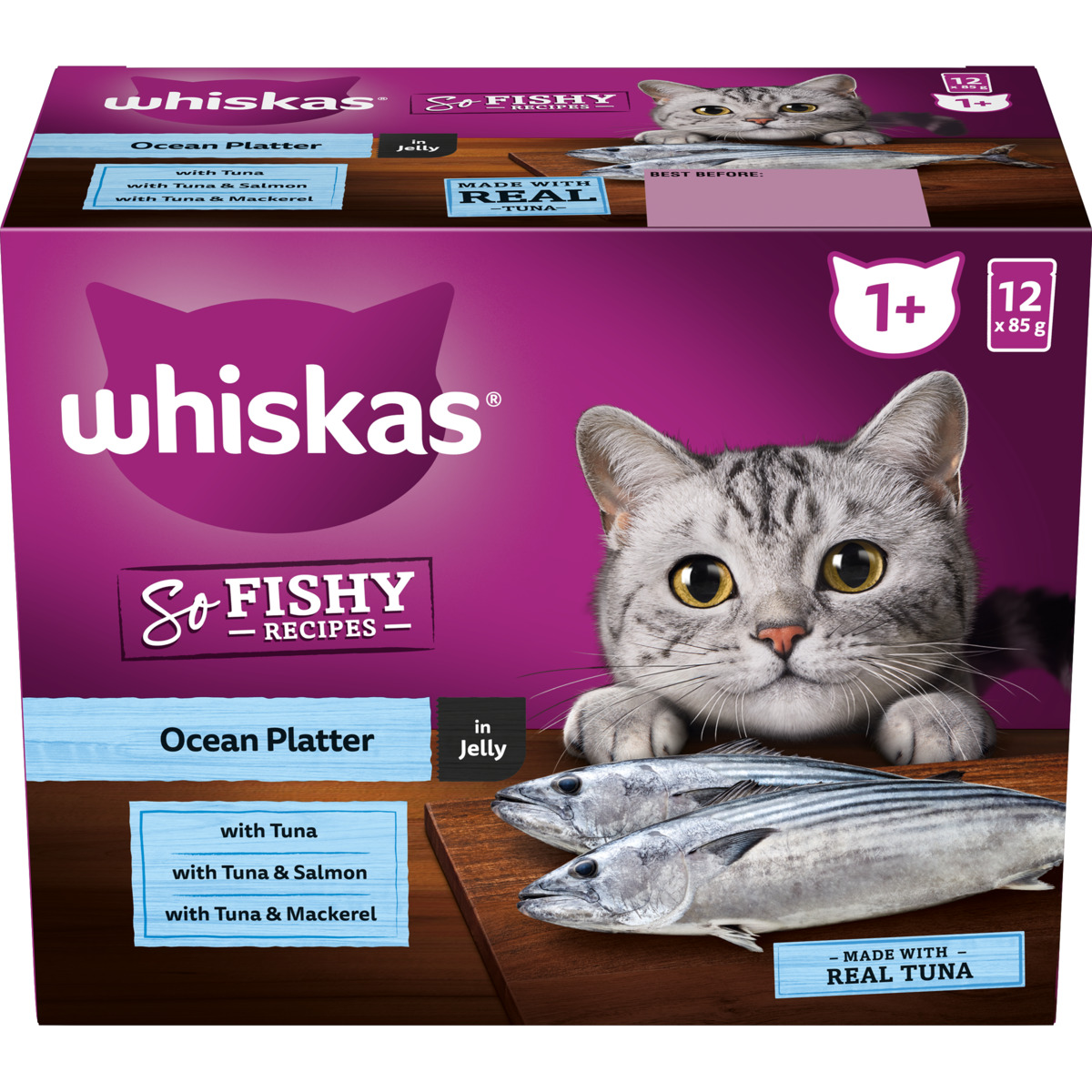 WHISKAS So Fishy Wet Cat Food Ocean Platter in Jelly Pouches 60x85g