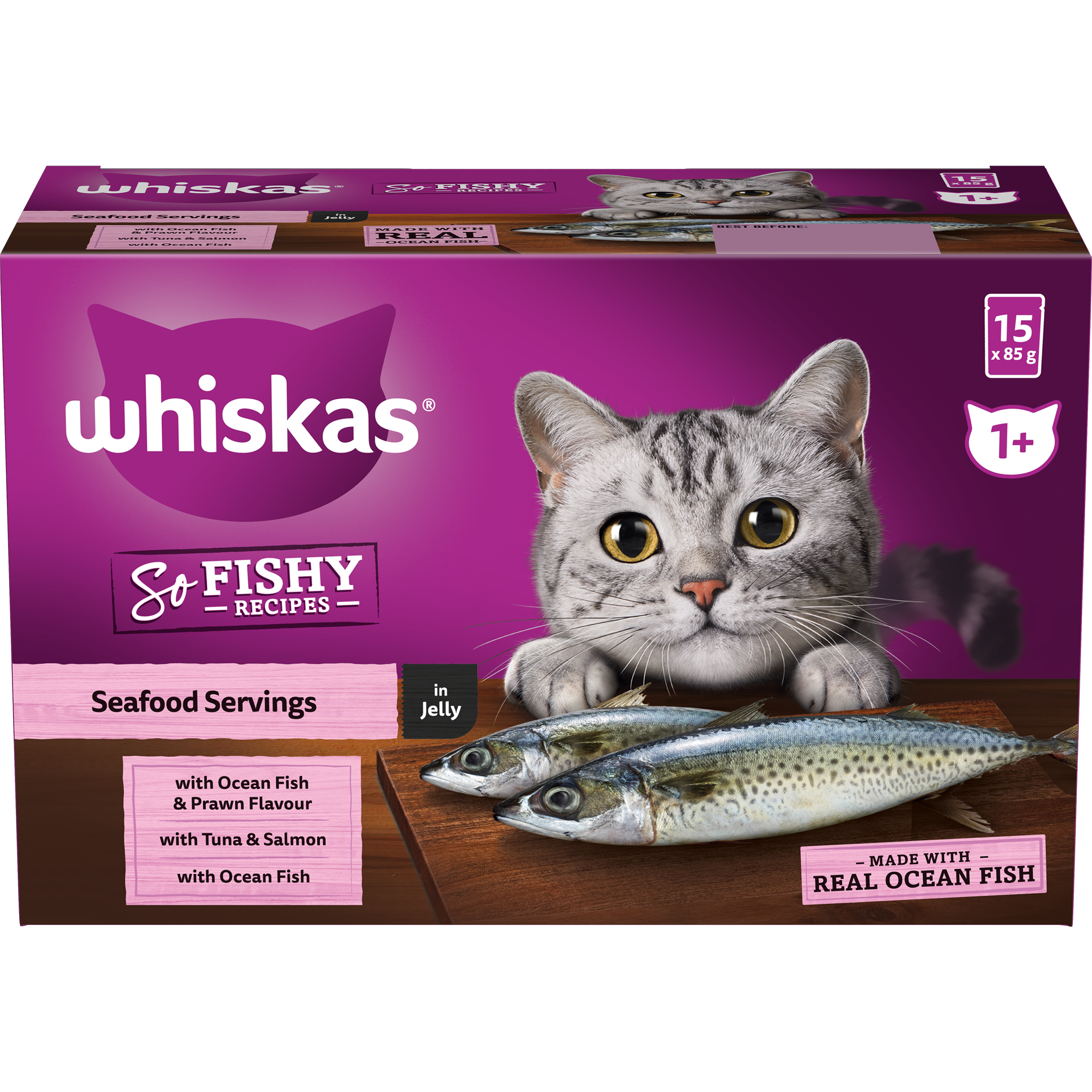 WHISKAS® So Fishy Recipes Wet Cat Food Ocean Fish Prawn flavour